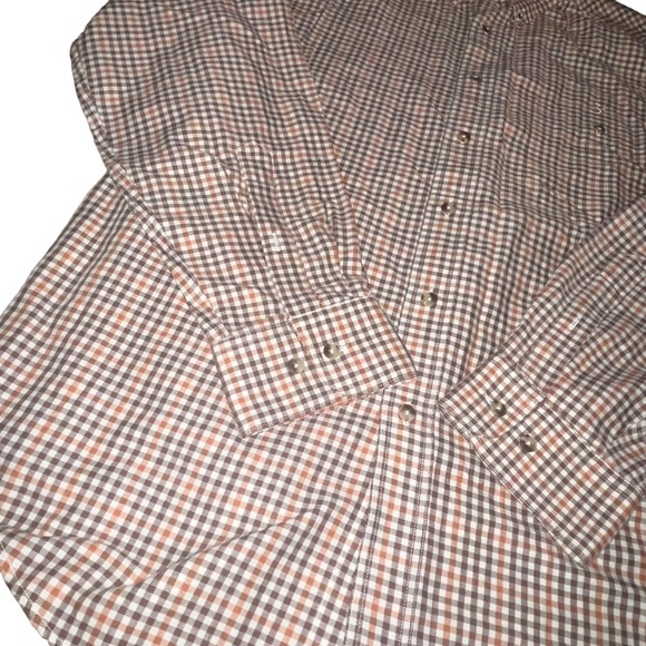 Three Forks Men’s Button Down Shirt  Check Plaid Size  Large Burnt Orange Brown - Picture 3 of 6